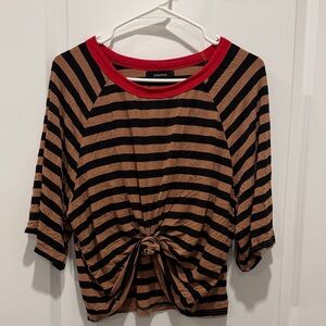 Divided Brown and Black Striped Long Sleeve with Red Trim